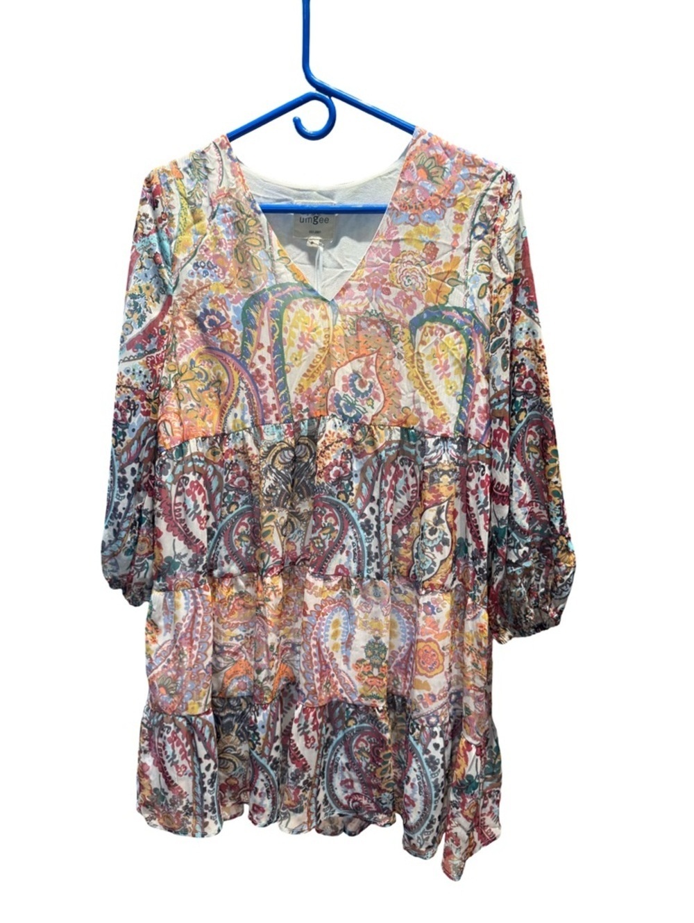 Umgee Multicolor Paisley V-Neck Tiered Tunic in Pink, Blue, Yellow